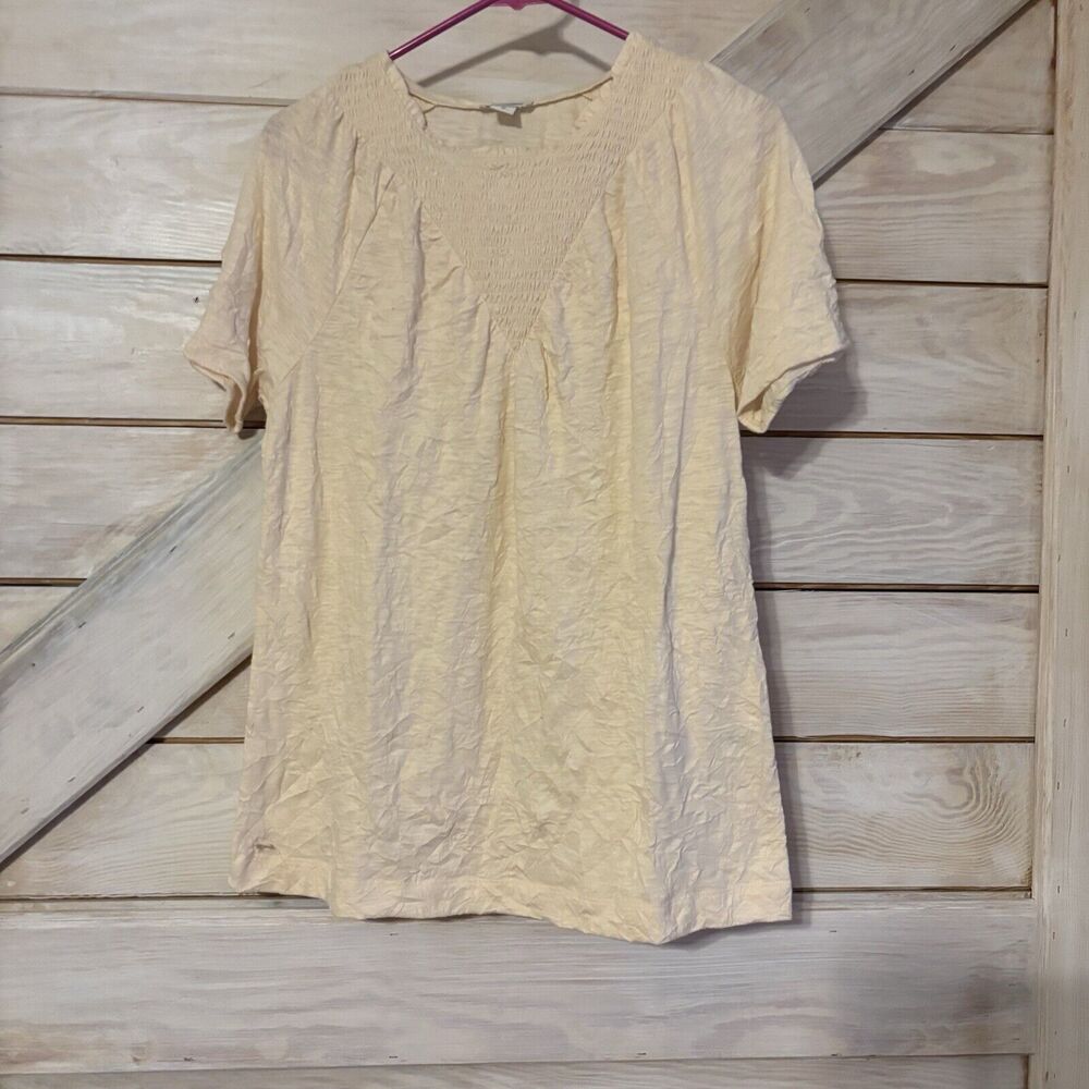 Sundance Catalog Shirt ivory Ruffle Crinkle Triangle Short Sleeve